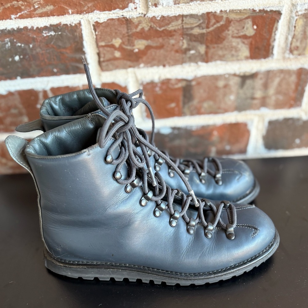Prada Blue Gray Lace-up Leather Distressed Ankle Boots Size EU 37 - Picture 2 of 15